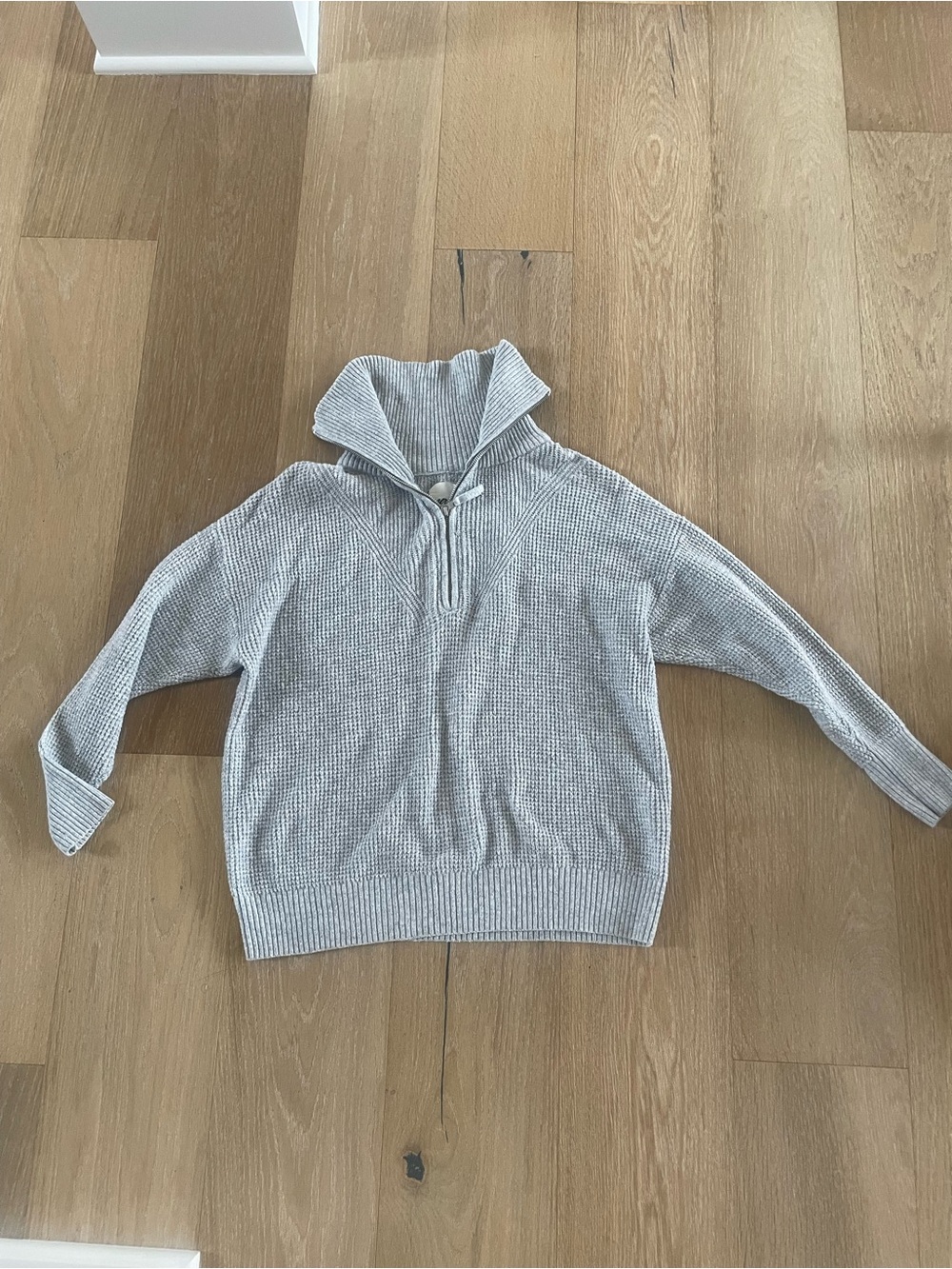 aerie Light Gray Waffle Knit Half-Zip Turtleneck Sweater
